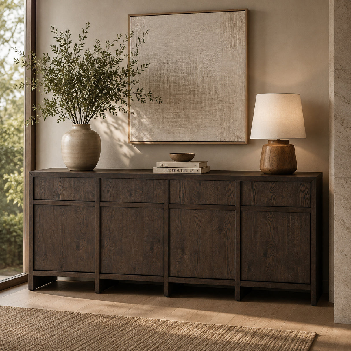 Brown Oak 4-Door Sideboard | Novi Living Jenson