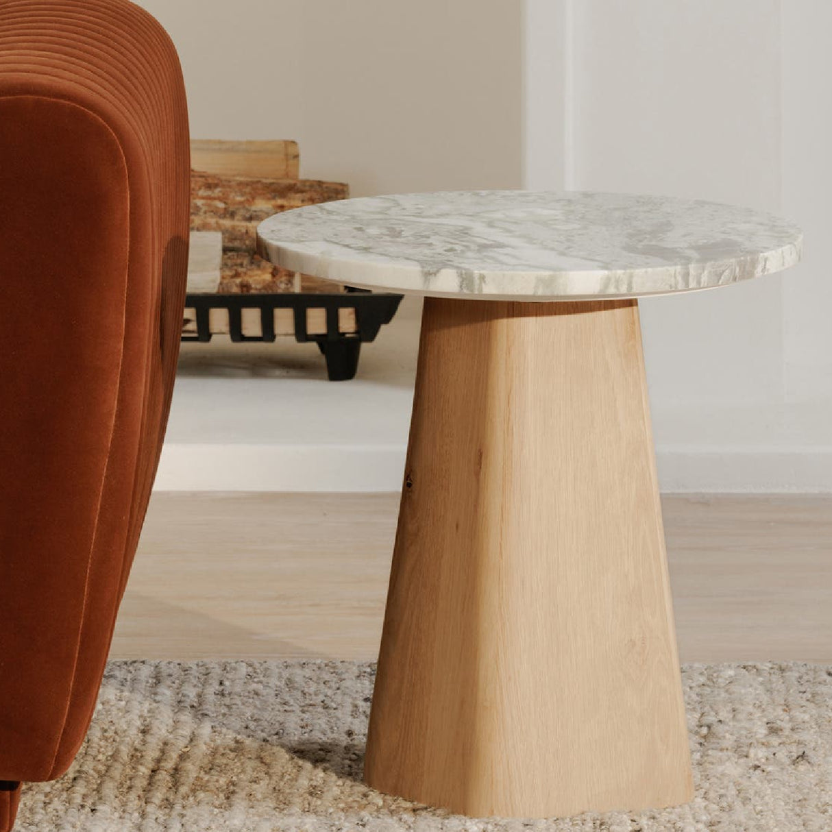 Modern European furniture - Round Gray Marble Accent Table - www.oroa.com