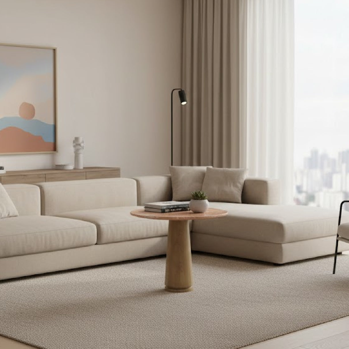 Round Marble Pedestal Coffee Table | Novi Living Sage | Oroa.com