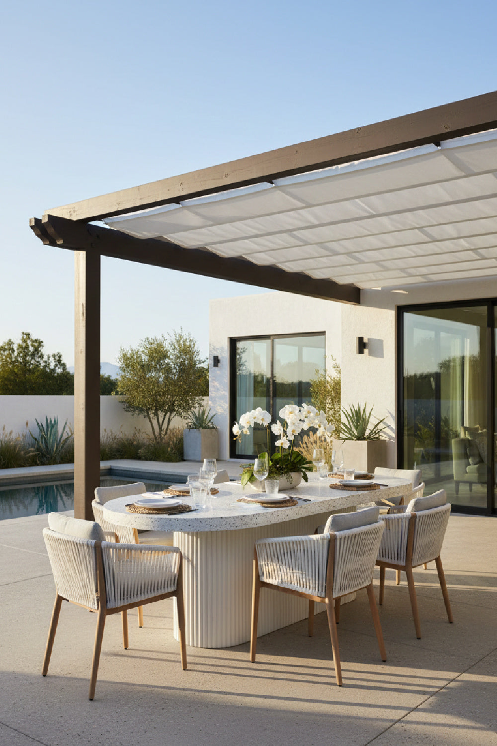 Modern European furniture - White Terrazzo Outdoor Dining Table - www.oroa.com