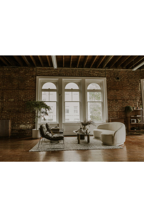 Modern European furniture - Curved Cream Boucle Sofa - www.oroa.com
