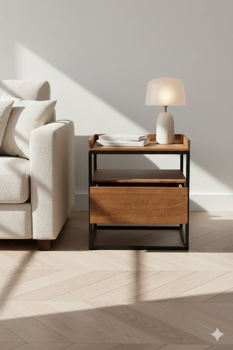 Brown Acacia 1-Drawer Side Table | Novi Living Vancouver | Oroa.com
