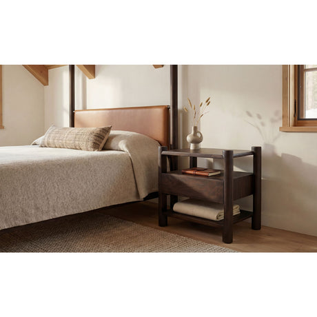 Modern European furniture - Brown Acacia Wood Nightstand - www.oroa.com