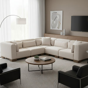 Modern European furniture - Beige L-Shaped Modular Sofa - www.oroa.com