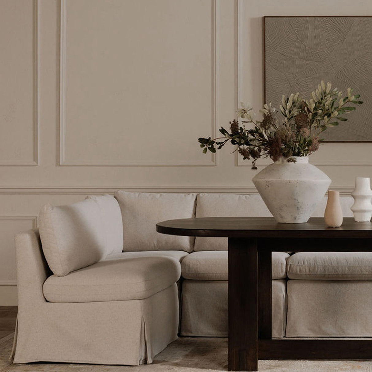 Modern European furniture - Beige L-Shaped Dining Banquette Slipcover S - www.oroa.com