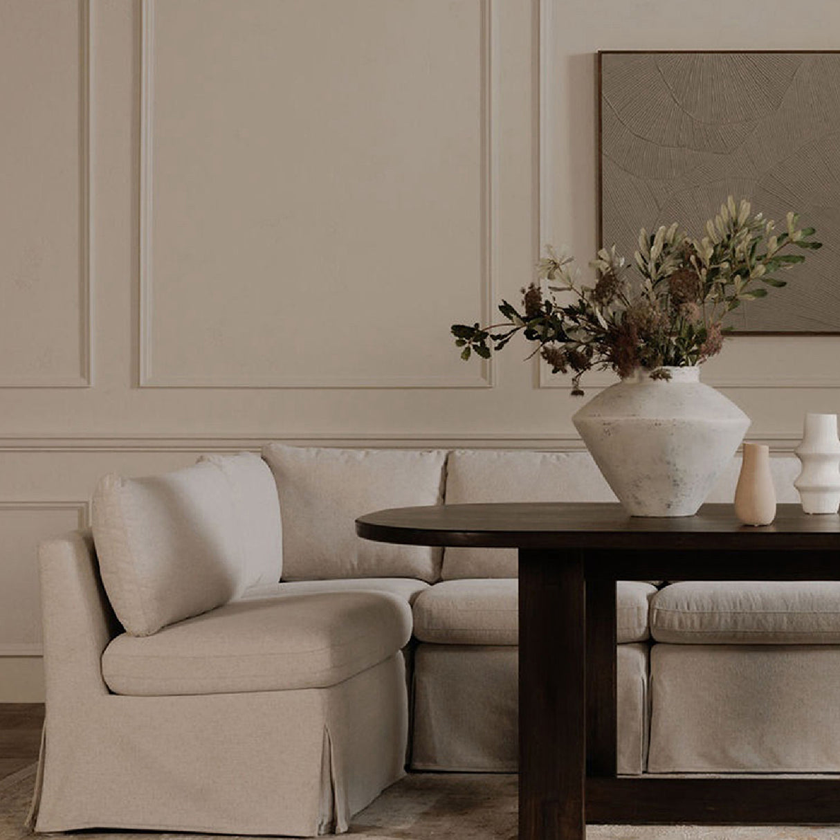 Modern European furniture - Beige L-Shaped Dining Banquette Slipcover M - www.oroa.com