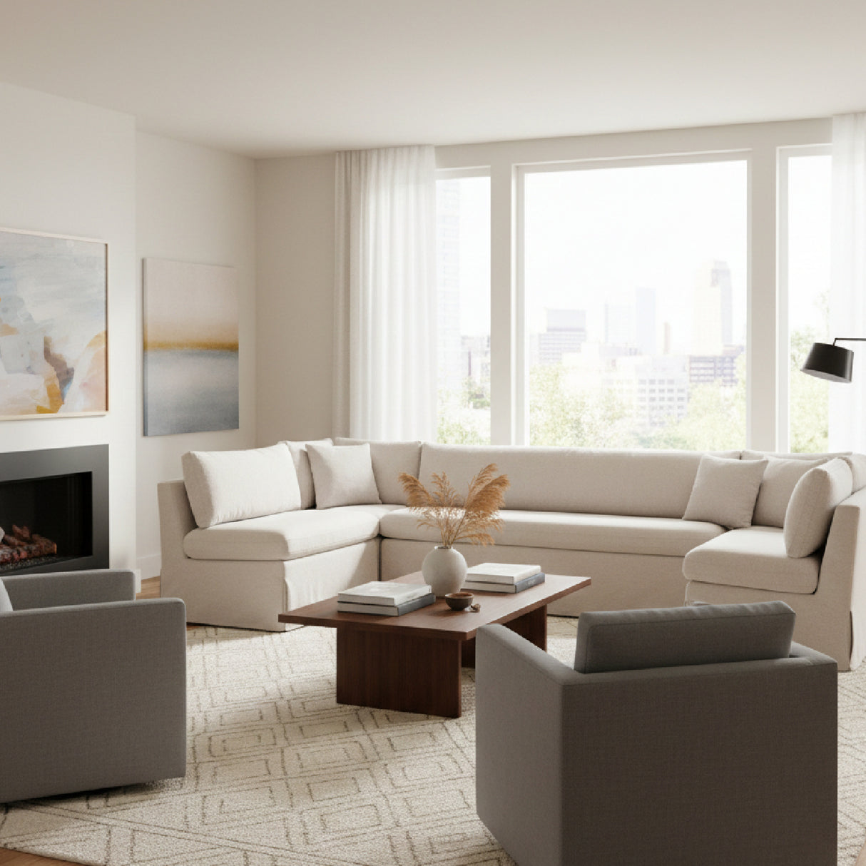 Modern European furniture - Beige U-Shaped Dining Banquette Slipcover S - www.oroa.com