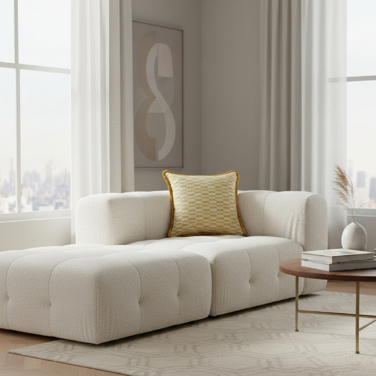 Modern European furniture - Geometric Print Fringed Cushion - www.oroa.com