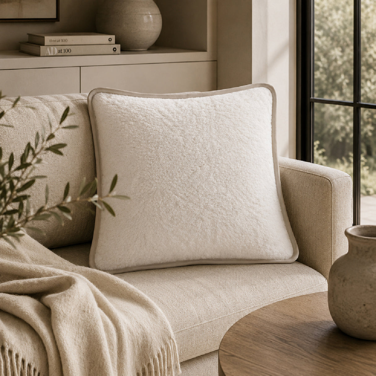 Modern European furniture - Cream Fur Look Pillow - www.oroa.com
