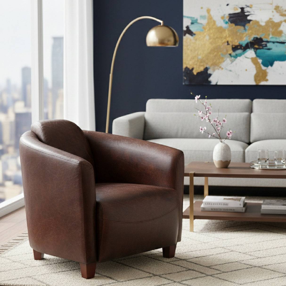 Modern European furniture - Brown Leather Club Chair - www.oroa.com