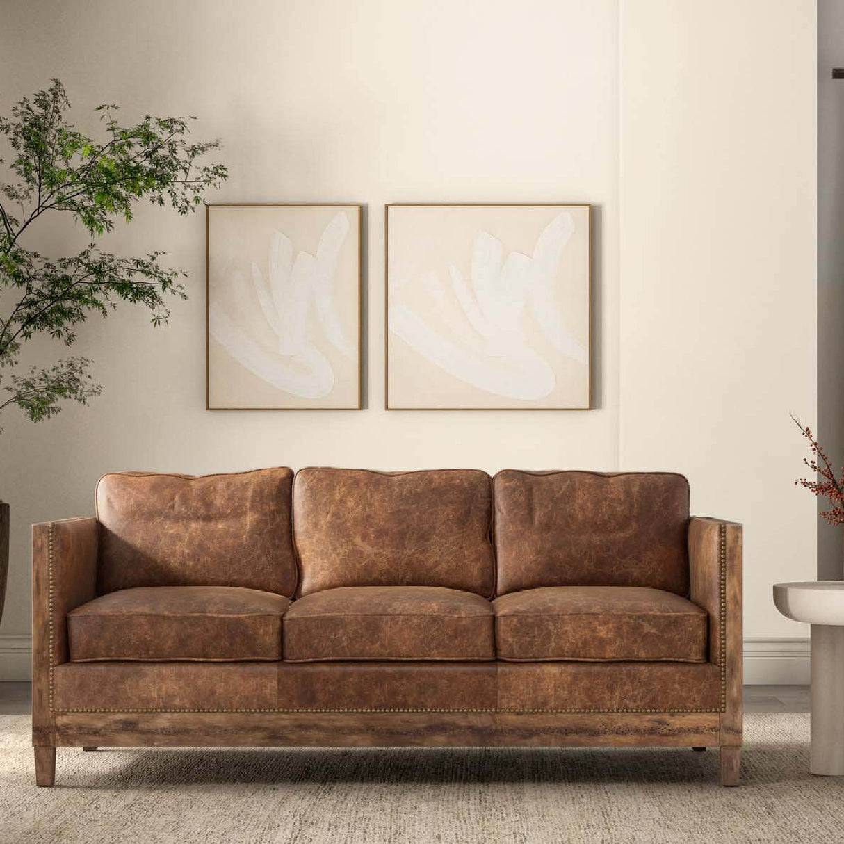 Modern European furniture - Brown Leather Rustic Sofa - www.oroa.com