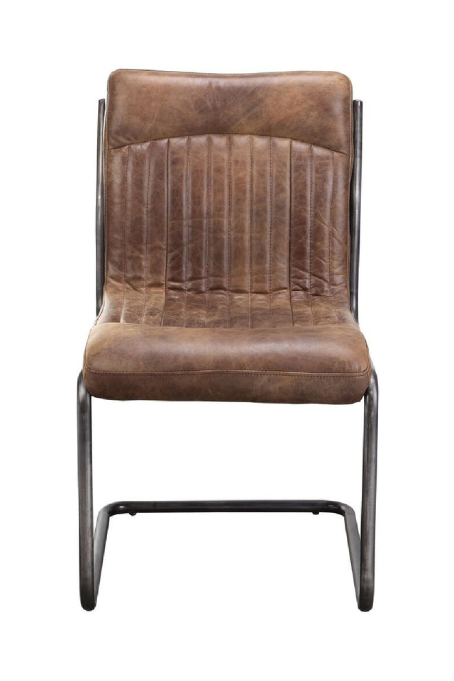 Modern European furniture - Brown Leather Dining Chair Set (2) - www.oroa.com