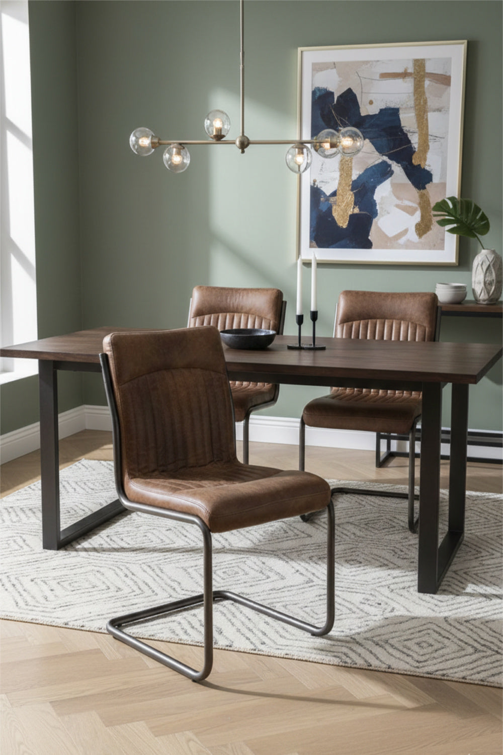 Modern European furniture - Brown Leather Dining Chair Set (2) - www.oroa.com