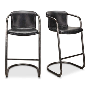Modern European furniture - Leather Cantilevered Bar Stool Set (2)  - www.oroa.com
