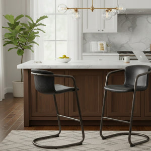 Modern European furniture - Leather Cantilevered Bar Stool Set (2)  - www.oroa.com