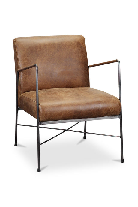 Iron Framed Brown Leather Armchair | Novi Living Dagwood | Oroa.com
