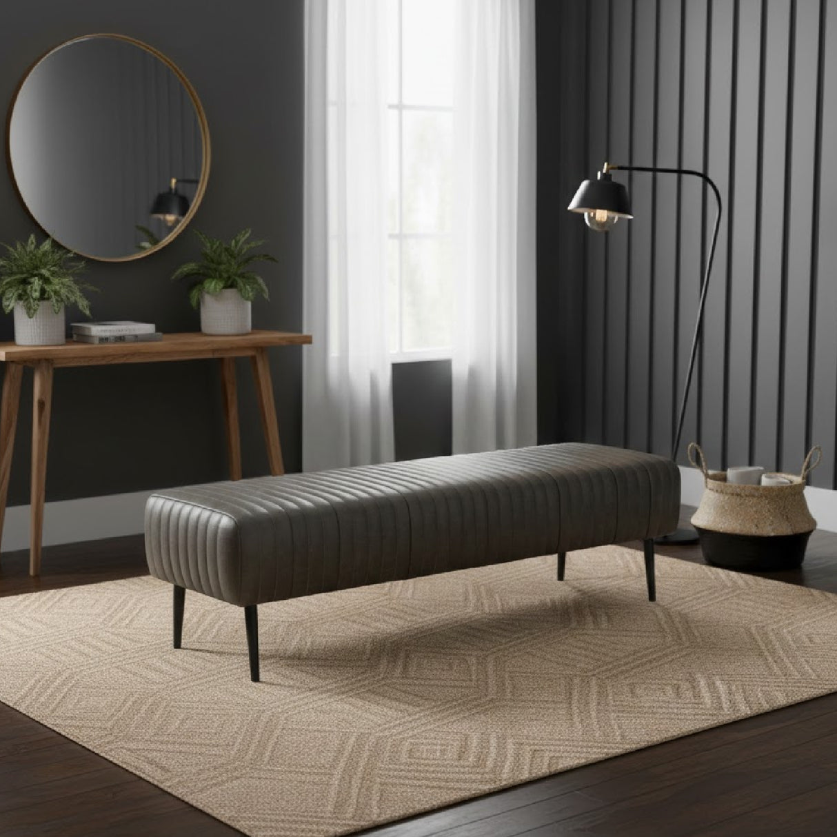 Modern European furniture - Quilted Green Leather Bench - www.oroa.com