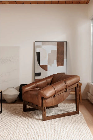 Modern European furniture - Brown Leather Strapped Accent Chair - www.oroa.com