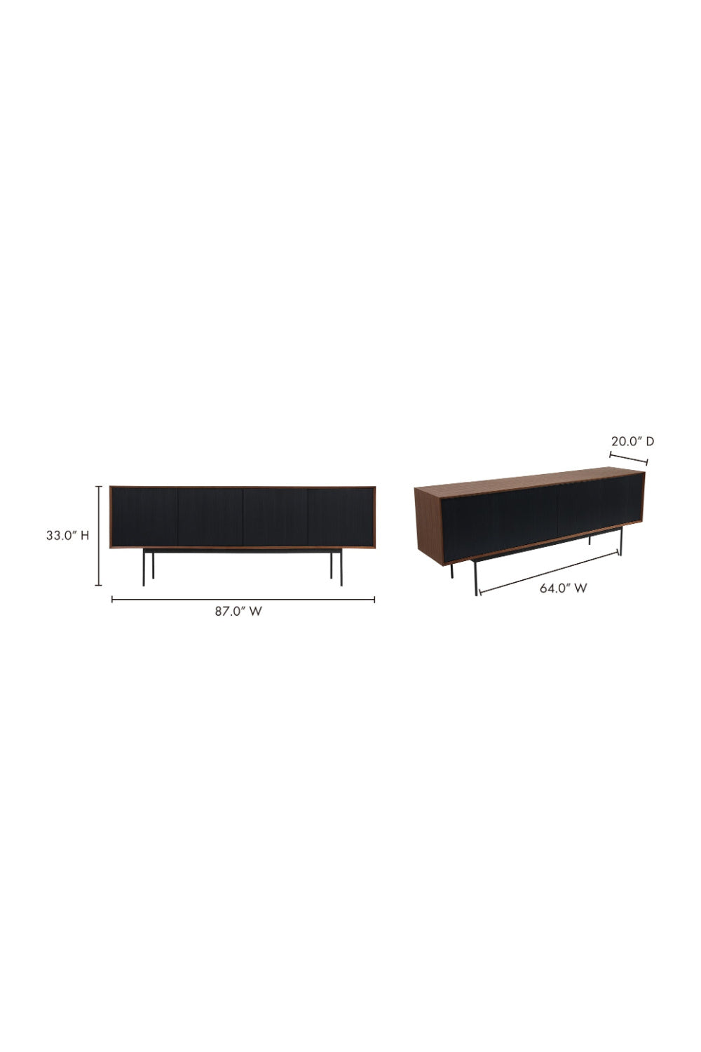 Black Ribbed 4-Door Sideboard | Novi Living Araya | Oroa.com