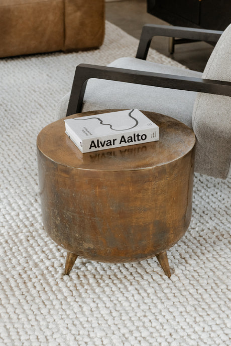 Brass Drum-Style Accent Table | Novi Living Kettel | Oroa.com
