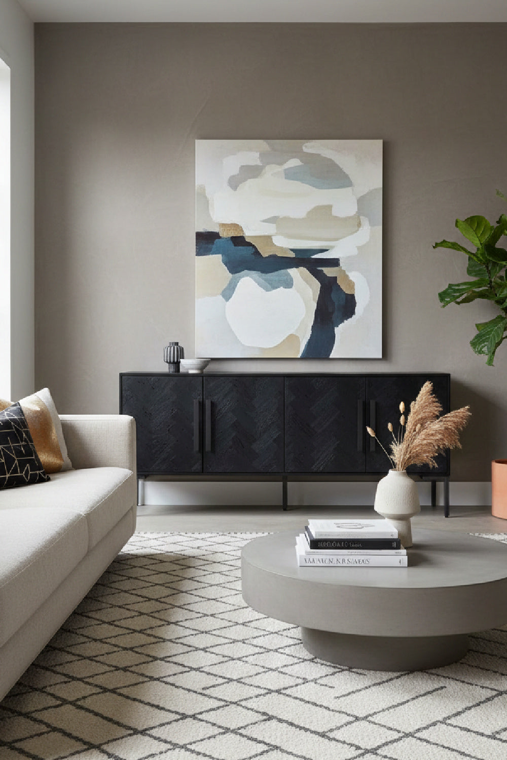 Modern European furniture - Black Herringbone 4-Door Sideboard - www.oroa.com