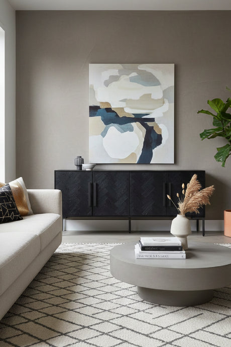 Modern European furniture - Black Herringbone 4-Door Sideboard - www.oroa.com