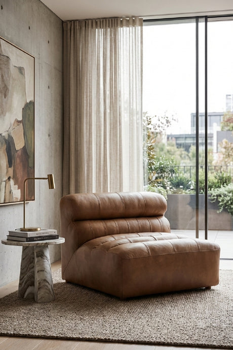 Ribbed Tan Leather Slipper Chair | Novi Living Ramsay | Oroa.com