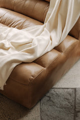 Modern European furniture - Ribbed Tan Leather Slipper Chair - www.oroa.com