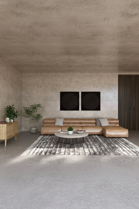 Ribbed Tan Leather Sectional Sofa | Novi Living Ramsay | Oroa.com