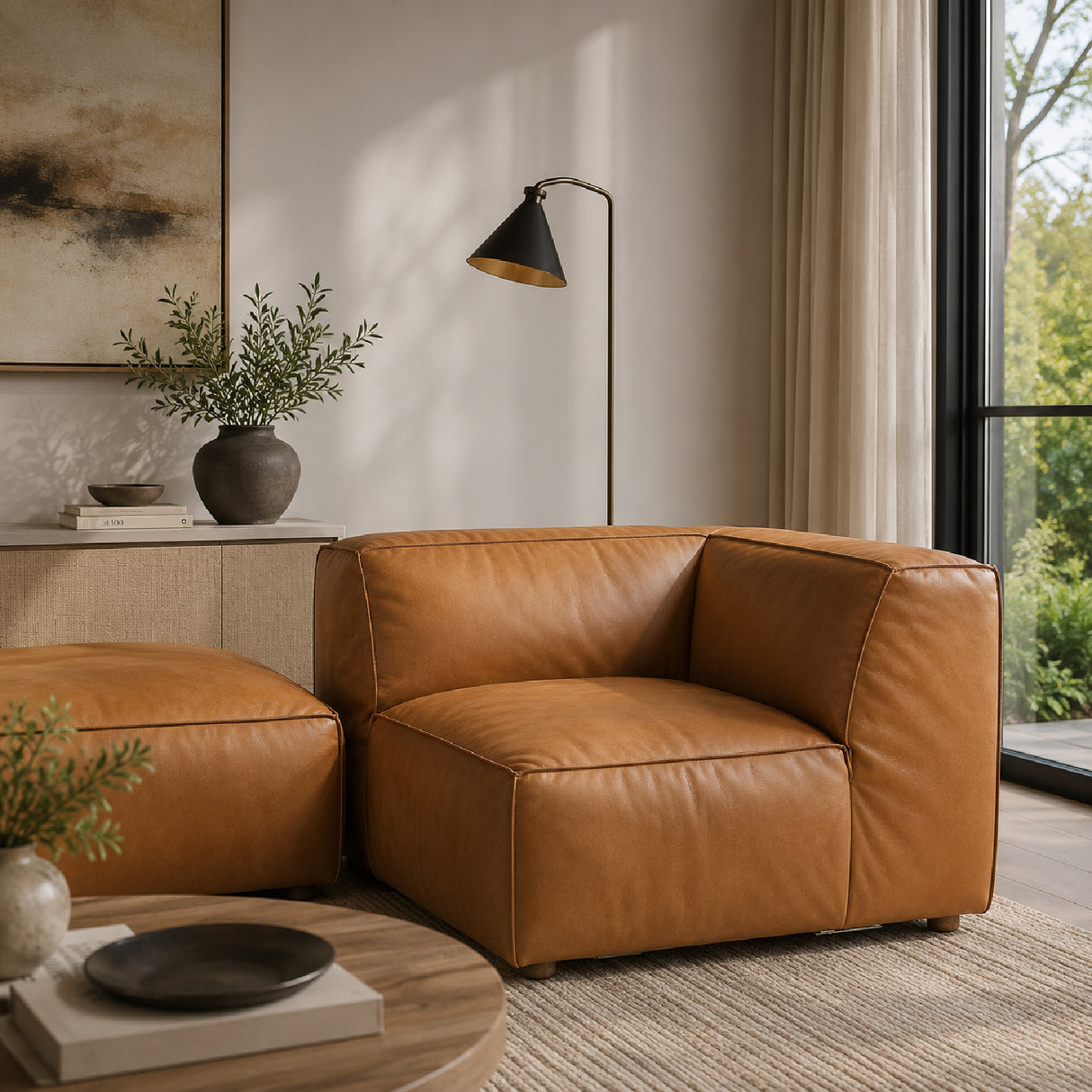 Modern or European furniture - Tan Leather Corner Chair - www.oroa.com