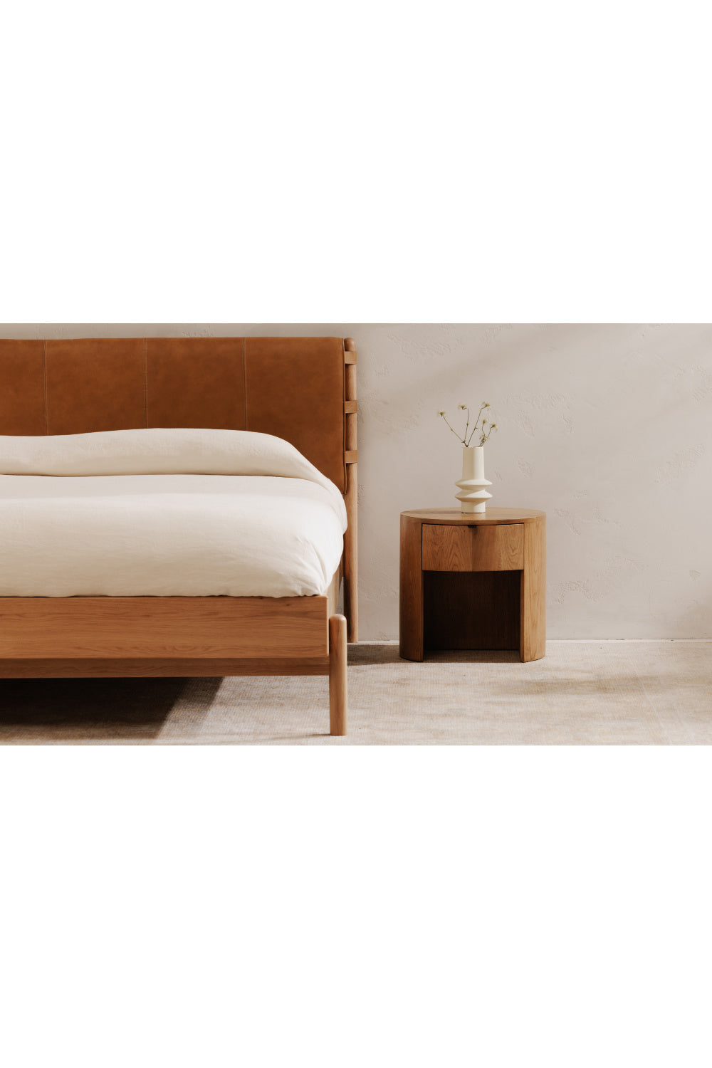 Oak Round 1-Drawer Nightstand | Novi Living Theo | Oroa.com