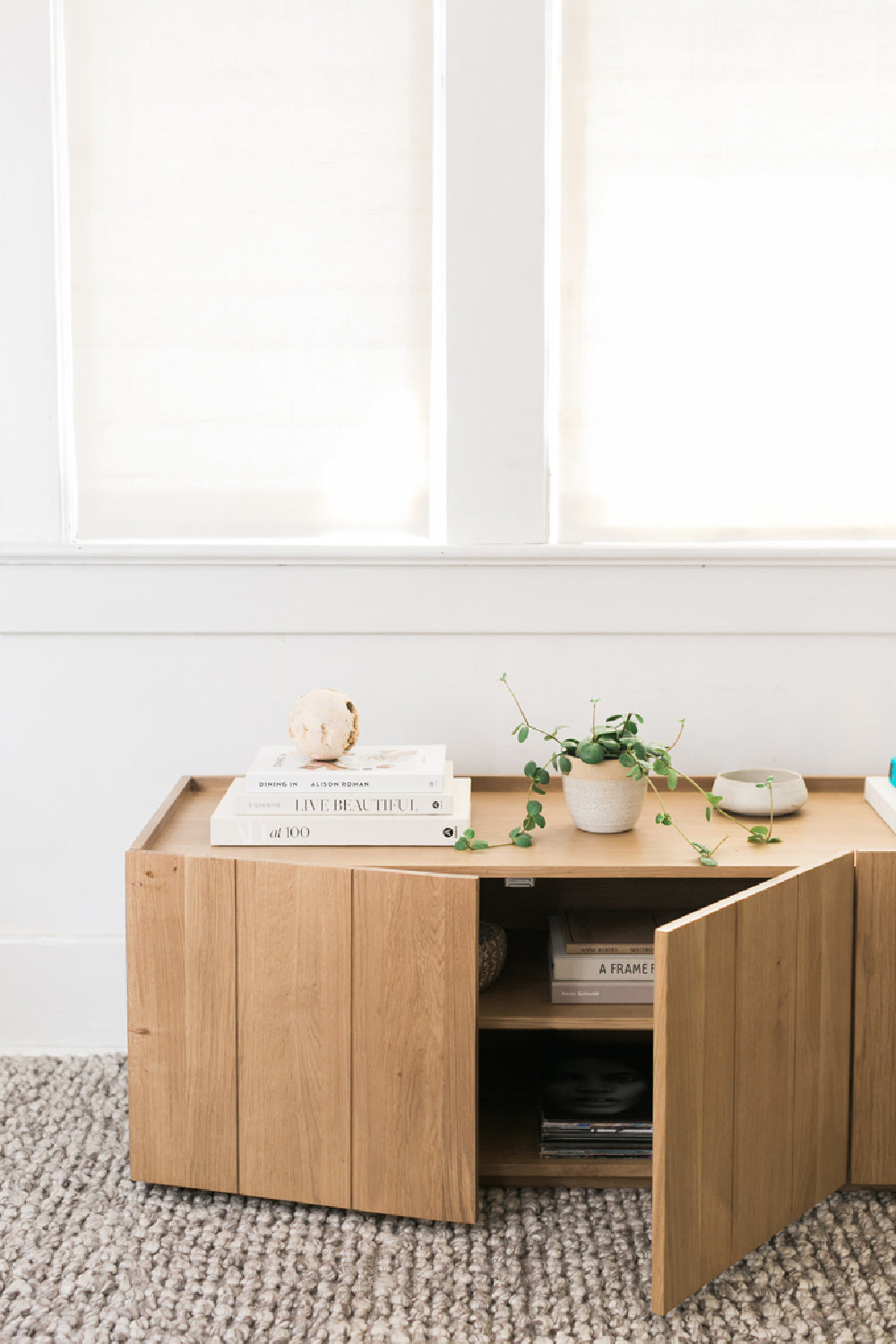 Natural Oak 4-Door Media Cabinet | Novi Living Plank | Oroa.com