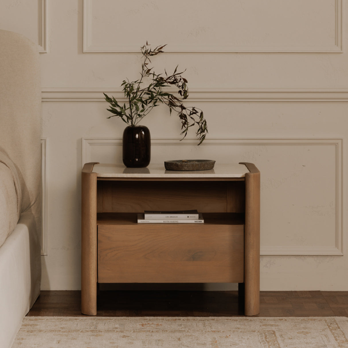 Modern European furniture - Marble Top Oak Nightstand - www.oroa.com