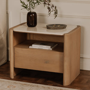 Modern European furniture - Marble Top Oak Nightstand - www.oroa.com