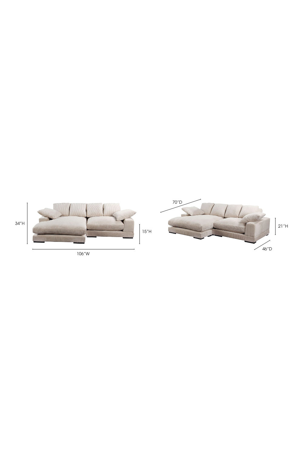 Modern European furniture - White Ribbed Fabric Sectional Sofa - www.oroa.com