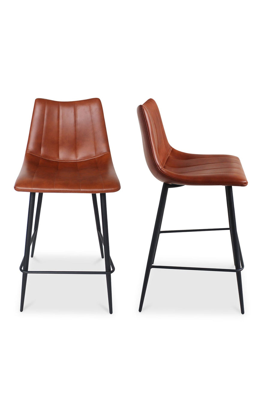 Two brown leather stools