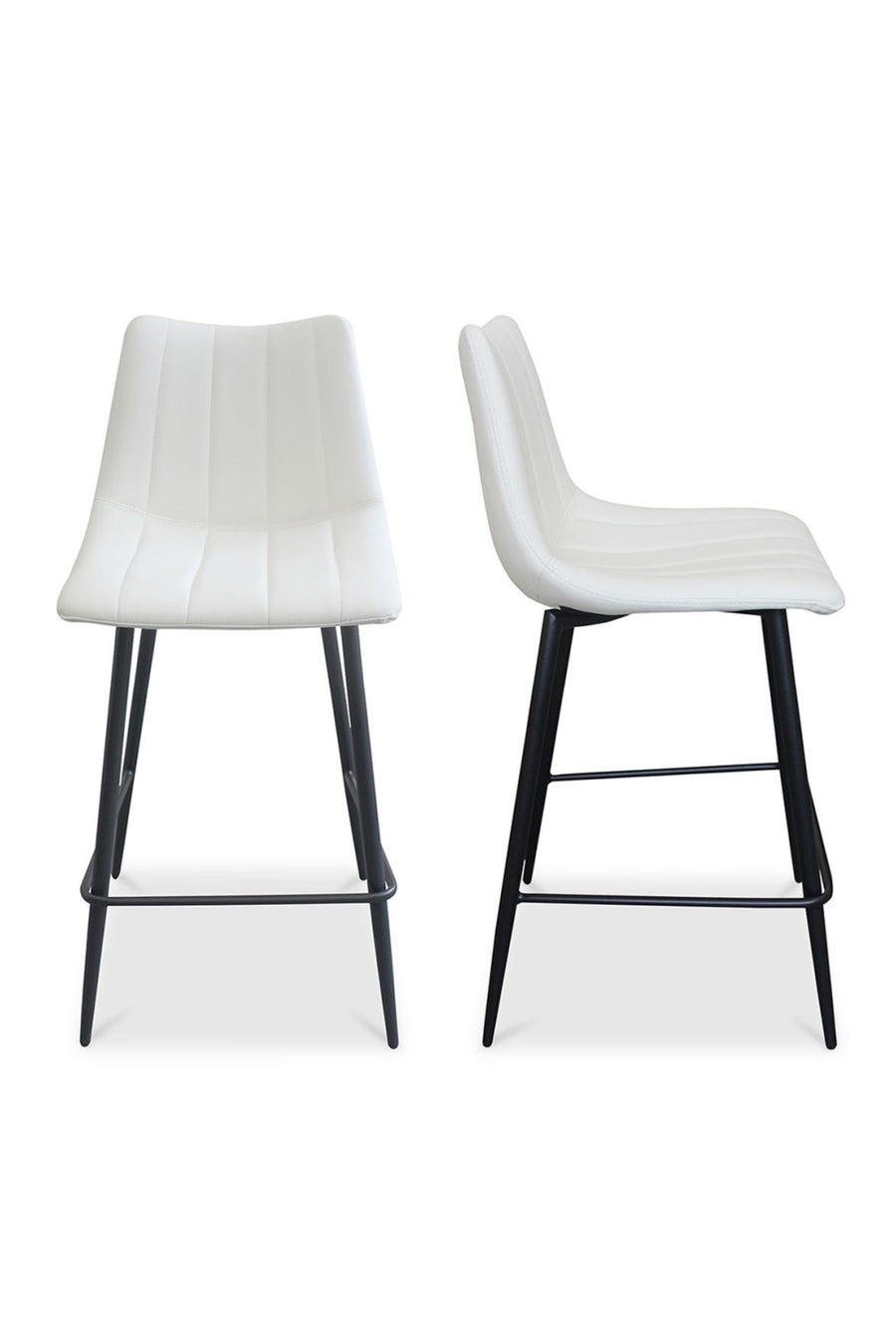 Two white bar stools side by side