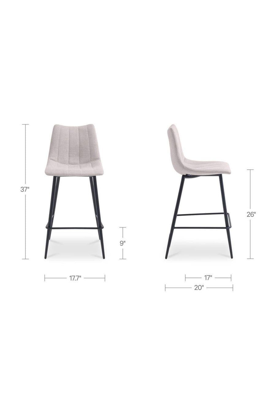 Dimensions of stools (front and side views)