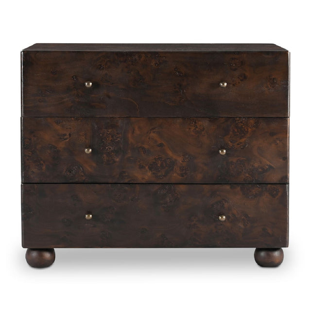 Modern or European furniture - Brown Burl 3-Drawer Nightstand - www.oroa.com