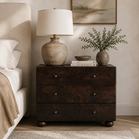 Modern or European furniture - Brown Burl 3-Drawer Nightstand - www.oroa.com
