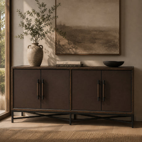 Brown Shagreen-Look 4-Door Sideboard | Novi Living Mako