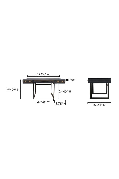 Modern European furniture - Black Vegan Leather 3-Drawer Desk - www.oroa.com