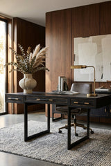 Modern European furniture - Black Vegan Leather 3-Drawer Desk - www.oroa.com