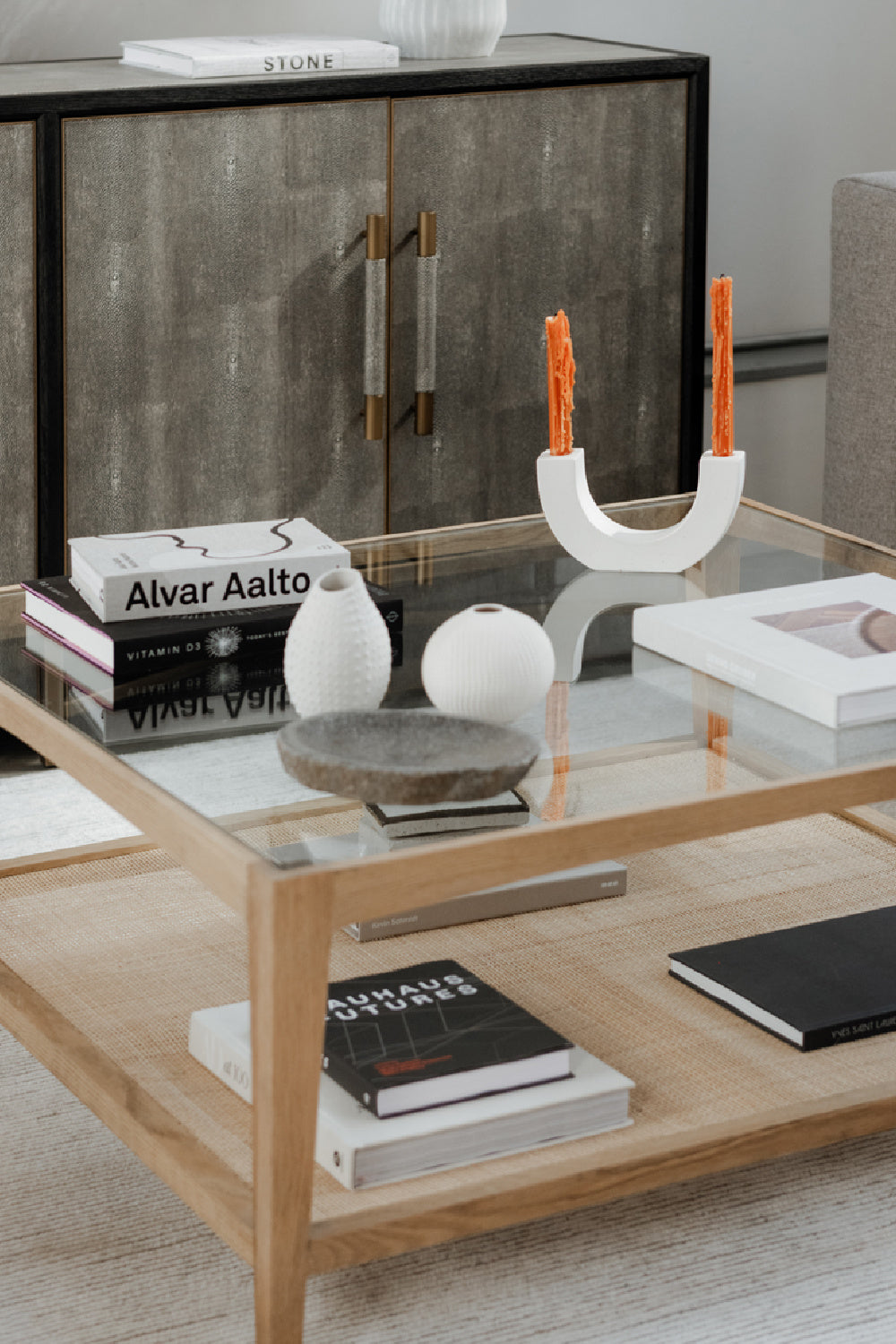 Modern European furniture - Glass & Cane Coffee Table - www.oroa.com