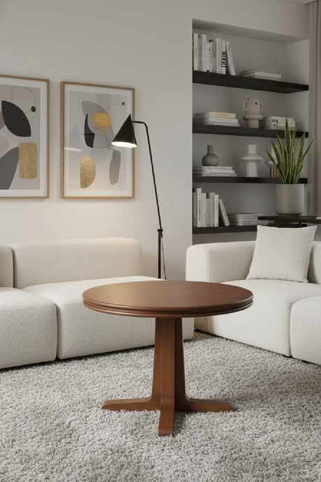 Brown Pine Pedestal Coffee Table | Novi Living Charles | Oroa.com