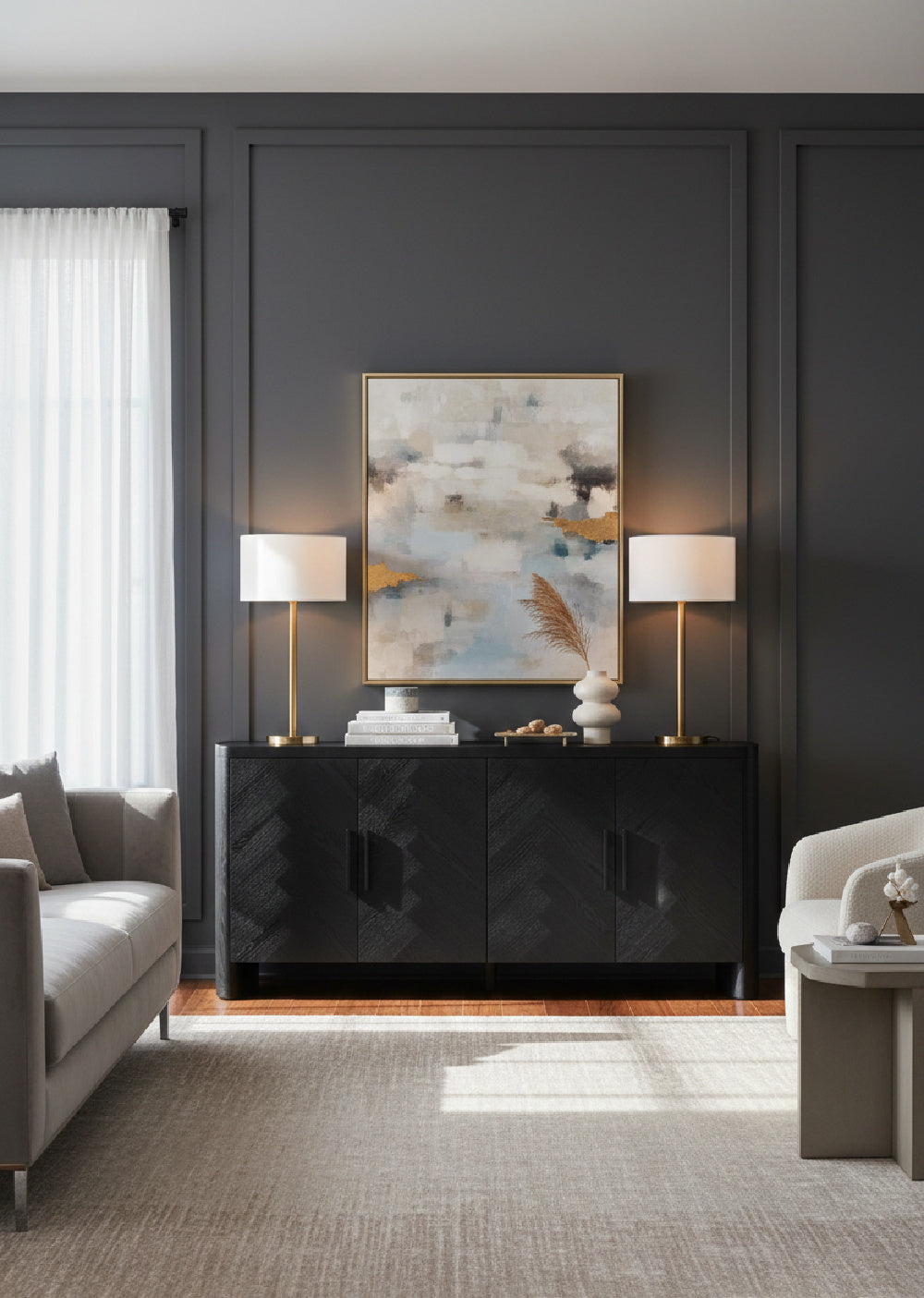 Modern European furniture - Black Herringbone Patterned Sideboard - www.oroa.com