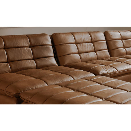 Modern or European furniture - Tan Leather Channeled Modular Sofa - www.oroa.com