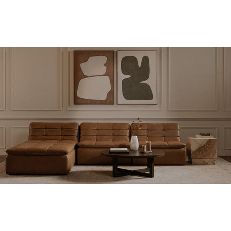 Modern or European furniture - Tan Leather Channeled Modular Sofa - www.oroa.com