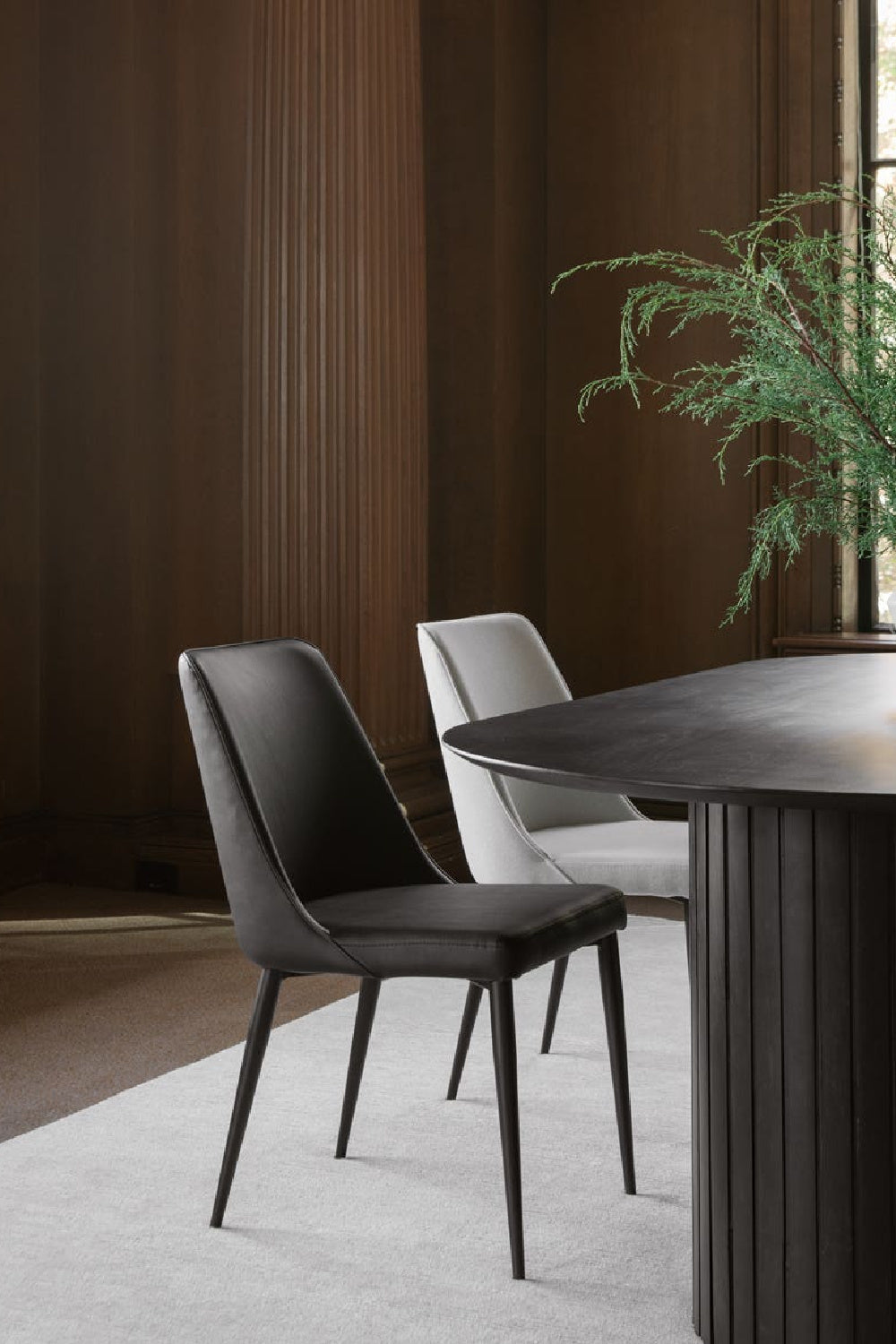 Modern European furniture - Black Vegan Leather Dining Chairs (2) - www.oroa.com