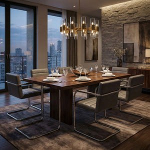 Cantilevered Brown Leather Dining Chairs (2) | Novi Living Pedro | Oroa.com